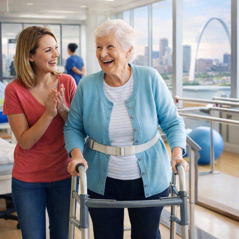 A grandmother celebrating a milestone moment during her rehabilitation journey